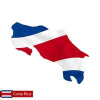 Costa Rica map with waving flag of country. vector