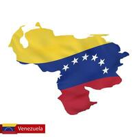 Venezuela map with waving flag of country. vector