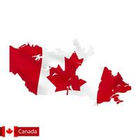 Canadá mapa con ondulación bandera de país. vector