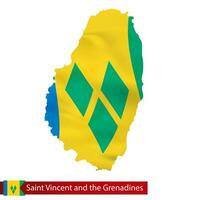 Saint Vincent and the Grenadines map with waving flag of country. vector