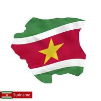 Suriname map with waving flag of country. vector