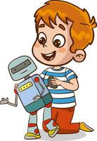 vector ilustración de niños jugando con robot