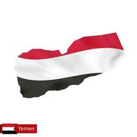 Yemen map with waving flag of country. vector