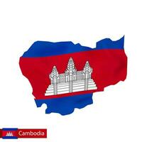 Cambodia map with waving flag of country. vector