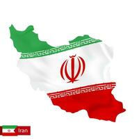 Iran map with waving flag of country. vector