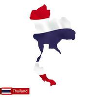 Thailand map with waving flag of country. vector