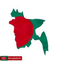 Bangladesh map with waving flag of country. vector