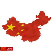 China map with waving flag of country. vector