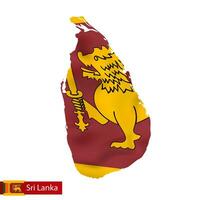 Sri Lanka map with waving flag of country. vector