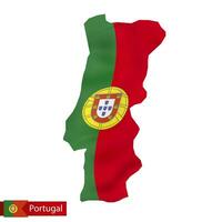 Portugal map with waving flag of Portugal. vector