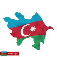 Azerbaijan map with waving flag of country. vector