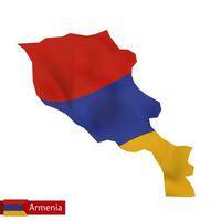 Armenia mapa con ondulación bandera de Armenia. vector