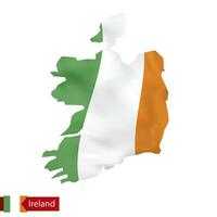 Ireland map with waving flag of Ireland. vector