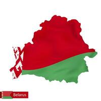 Belarus map with waving flag of Belarus. vector