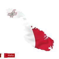 Malta mapa con ondulación bandera de Malta. vector