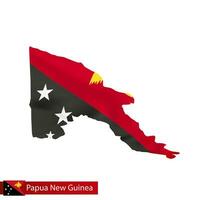 Papua New Guinea map with waving flag of country. vector