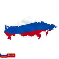 Rusia mapa con ondulación bandera de país. vector