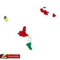 seychelles mapa con ondulación bandera de país. vector