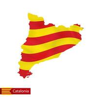 Catalonia map with waving flag of country. vector