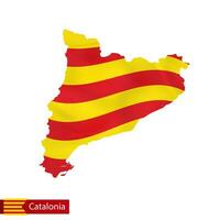 Catalonia map with waving flag of country. vector