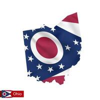 Ohio state map with waving flag of US State. vector