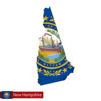 New Hampshire state map with waving flag of US State. vector