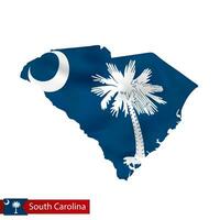 South Carolina state map with waving flag of US State. vector