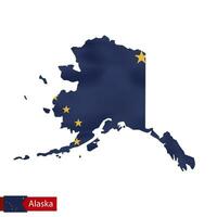 Alaska state map with waving flag of US State. vector