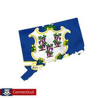 Connecticut state map with waving flag of US State. vector