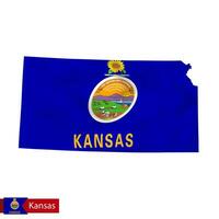 Kansas state map with waving flag of US State. vector