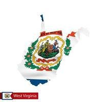 West Virginia state map with waving flag of US State. vector