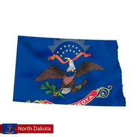 North Dakota state map with waving flag of US State. vector