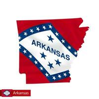 Arkansas state map with waving flag of US State. vector