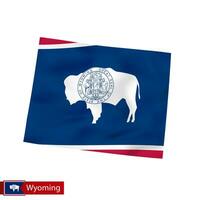 Wyoming state map with waving flag of US State. vector