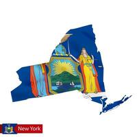 New York state map with waving flag of US State. vector