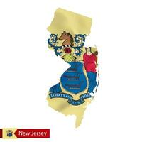 New Jersey state map with waving flag of US State. vector