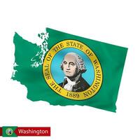 Washington state map with waving flag of US State. vector