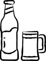 cerveza vaso y botella mano dibujado vector ilustración