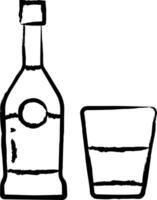 brandy vaso y botella mano dibujado vector ilustración