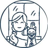 niña y gato mano dibujado vector ilustración