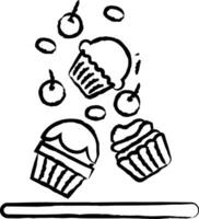 Cupcakes with cherry and gems hand drawn vector illustration