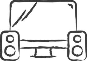 Computer with speaker hand drawn vector illustrations