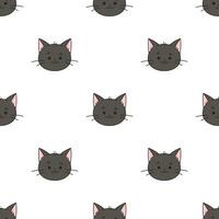 Black Cat muzzle pattern. Cat character is in doodle style for designing baby clothes. Hand drawn seamless pattern with cartoon Kitten. Bohemian nursery print. Vector illustration
