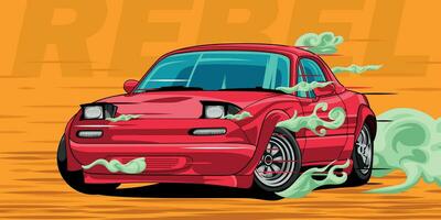 fast red car, vector digital illustration of car running at high speed