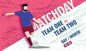 soccer match day, flyer design with vector illustration of soccer player kicking a soccer ball