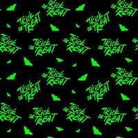 Halloween black seamless pattern with bats and green lettering Trick or Treat.Vector background and texture for printing on fabric and paper.Scary event decoration. vector