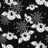 Seamless pattern with human eyeballs, silhouette of spiderweb. Scary black halloween texture wallpaper vector