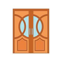 Kids drawing Vector illustration circle shaped glass double door Isolated on White Background