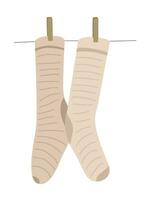 a socks hanging on a rope, clothesline. Flat illiustration vector