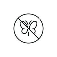 No insects line icon sign symbol isolated on white background. Butterfly prohibition line icon vector